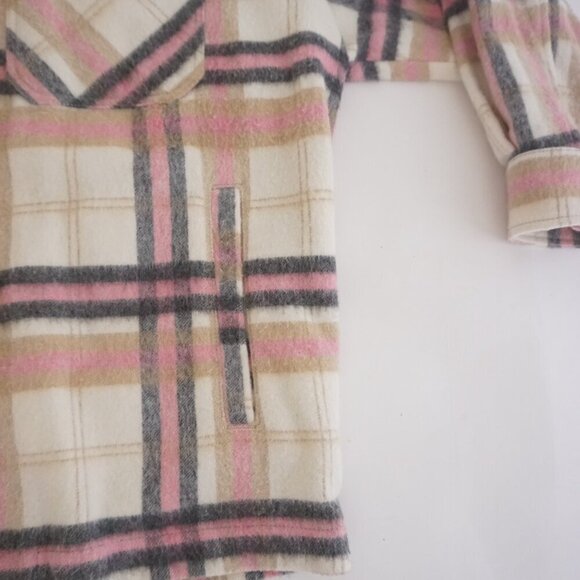 Zara Pink Cream Plaid 20% Wool Button Up Shacket Shirt S - Picture 6 of 12